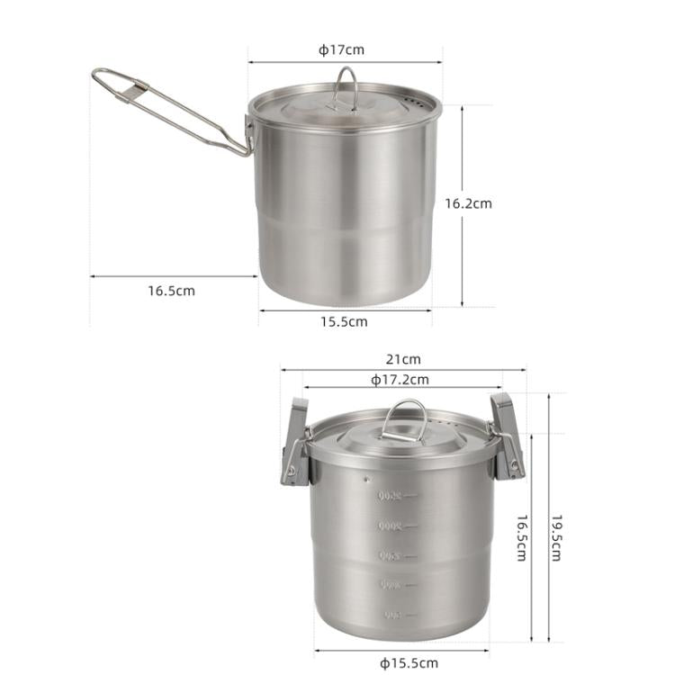 3000ml 16cm Heightened Outdoor Pots 304 Stainless Steel Outdoor Cooking Kettles, CLS Handle, CLS Dual-ear