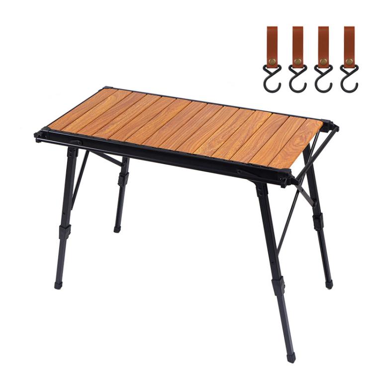 CLS Outdoor Aluminum Egg Roll Table Camping Folding Table, 8245 6 Plates, 9545 Folded 7 Plates, 8744 Black, 8744 Wood Grain, 8744 Black+4 PU Hooks, 8744 Wood Grain+4 PU Hooks