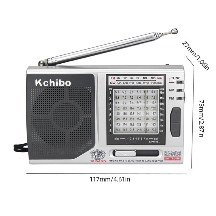 Kchibo 10-Band AM/FM/SW Portable Radio with High-Fidelity Speaker Compact Mini Multi-Band Receiver