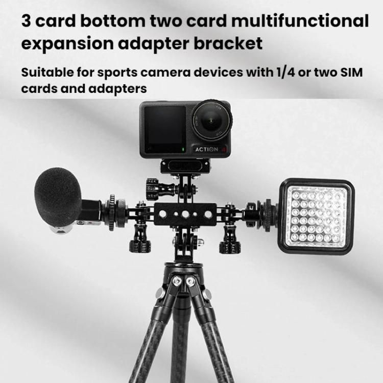 Aluminum Alloy 3 Station Live Streaming Stand Action Camera Multi Functional Expansion Adapter Accessory, 3 Card, 2 Card To 3 Card, 1/4 Pitch To 3 Card, 1 Inch Ball Head To 3 Card, 17mm Ball Head To 3 Card