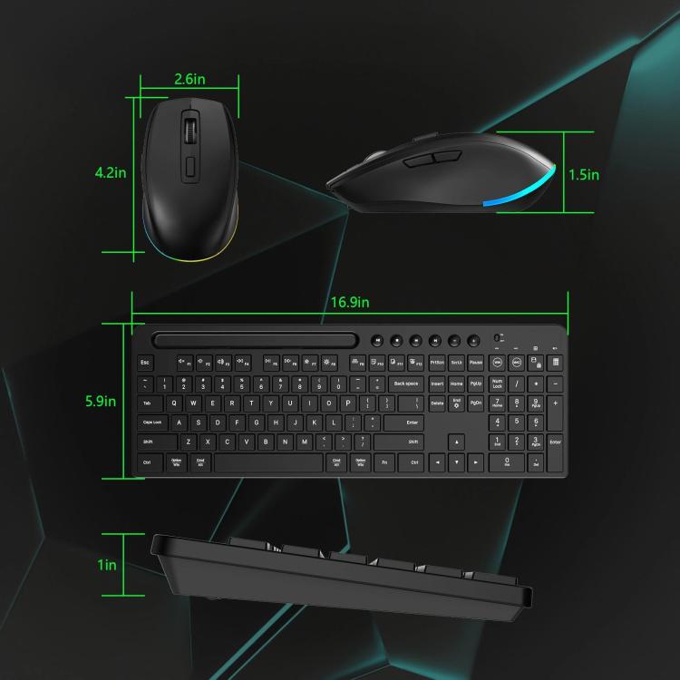 RGB Backlit Rechargeable Wireless Keyboard and Mouse Combo with Tablet Slot for Gaming, Office, and Home