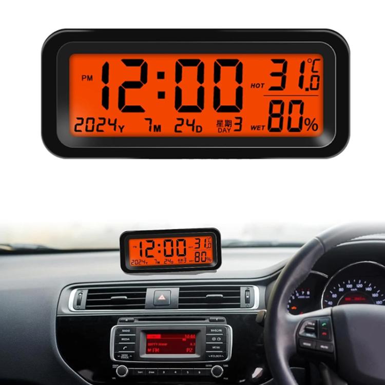 Car Solar-powered Clock With Luminous Light Thermometer Humidity Meter