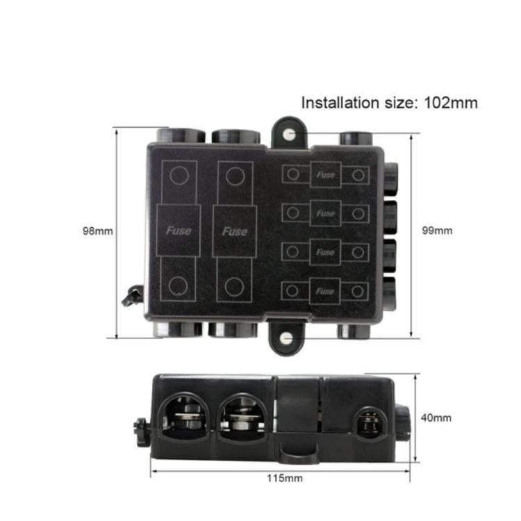 6-Way Automotive Fuse Block Box, 2-500A 32V DC, with 2 Input and 4 Output Terminals