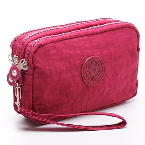 Three-Layer Zipper Short for Ladies Change Mobile Bag