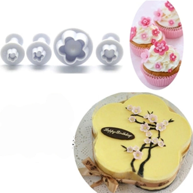 4pcs / Set Plum Fondant Cake Spring Print Stamper Baking Biscuit Mould