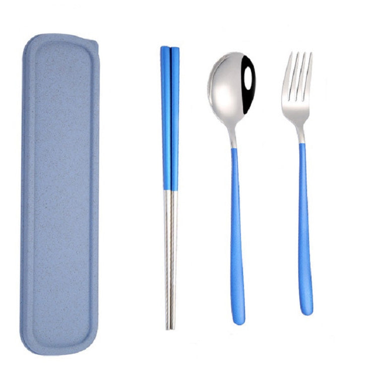 3pcs / Set Portable Stainless Steel Tableware Creative Set Chopsticks Spoon Fork Gift