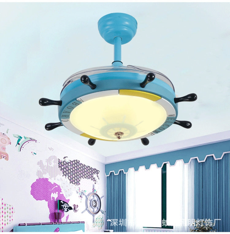 Creative Rudder Fan Light Children Bedroom Invisible Small Ceiling Fan with 3 Gear Dimming