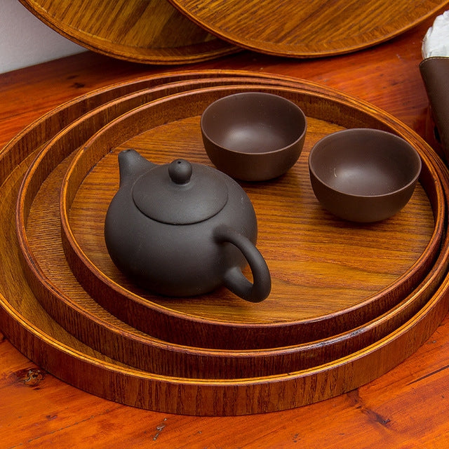 Creative Round Solid Wood Tea Tray Hotel Wooden Tay Storage Tray, Diameter: 37.5cm