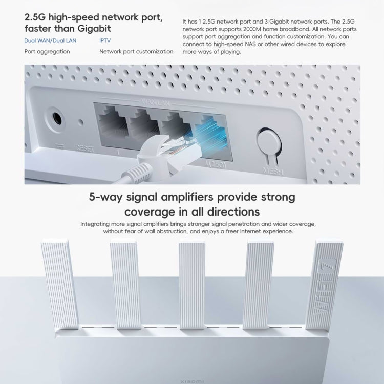 Xiaomi Router BE5000 WiFi 7 MLO 2.4GHz 5.0GHz Dual Band 2.5G Port 512MB RAM Repeater, US Plug