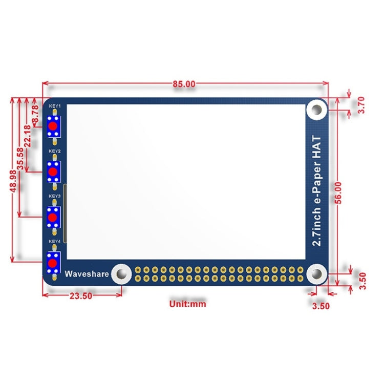 Waveshare 2.7 inch 264x176E-Ink Display HAT for Raspberry Pi, SPI Interface