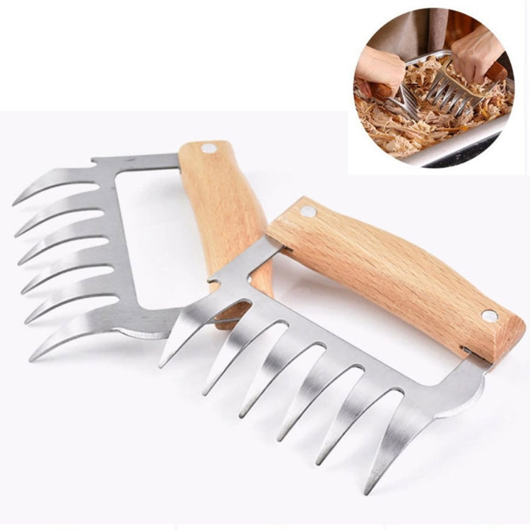 2 PCS Bear Claw Shaped stainless steel Barbecue Fork Chicken Shredded Wooden Handle Anti-skid Creative Kitchen Fork Claw Meat Claw Splitter with