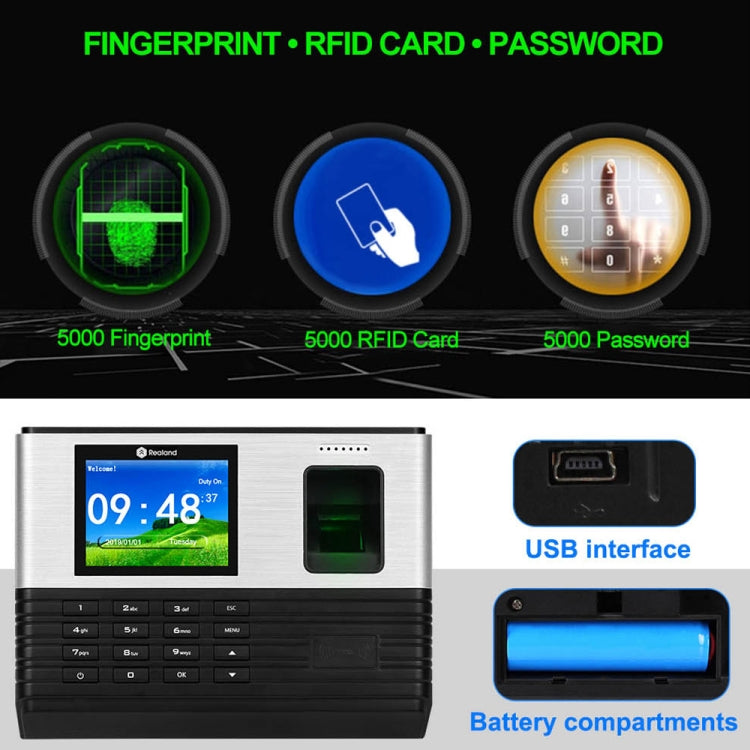 Realand AL355 Fingerprint Time Attendance with 2.8 inch Color Screen & ID Card Function & WiFi