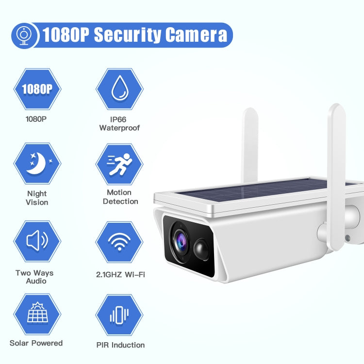 T13-2 1080P HD Solar Powered 2.4GHz WiFi Security Camera without Battery, Support Motion Detection, Night Vision, Two Way Audio, TF Card