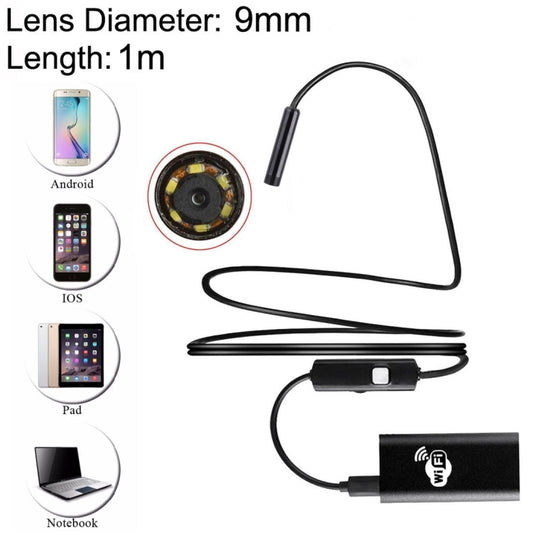 1.0MP HD Camera 30m Wireless Distance Metal WiFi Box Waterproof IPX67 Endoscope Snake Tube Inspection Camera with 6 LED for Android & iOS, Length: 1m, Lens Diameter: 9mm