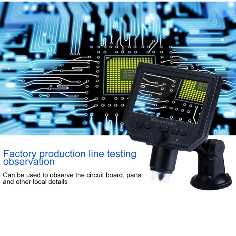 G600 600X 3.6MP 4.3 inch HD LCD Display USB Charging Portable Digital Microscope with LED Light, Support Micro SD Card(64GB Max), US Plug, AC 100-240V