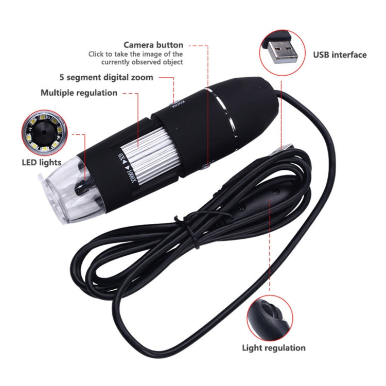 1000X Magnifier 0.3MP Image Sensor USB Digital Microscope with 8 LED & Professional Stand