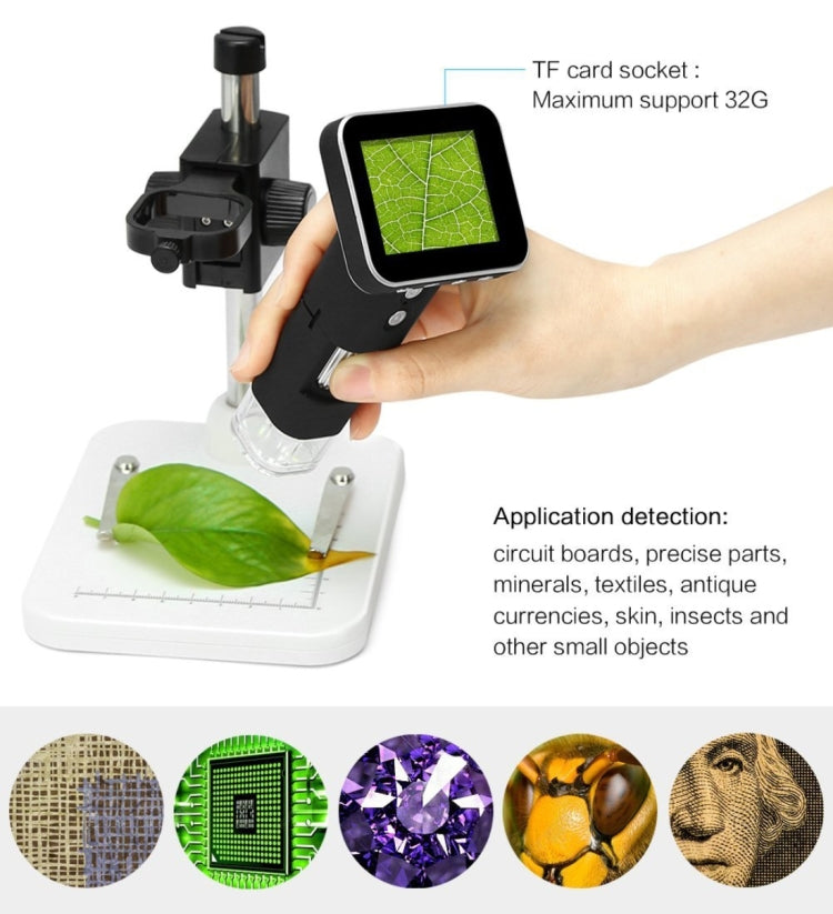 500X Zoom Magnifier 3MP Image Sensor USB Digital Microscope with 2.5 inch Screen & 8 LED & Professional Stand, Support TF Card
