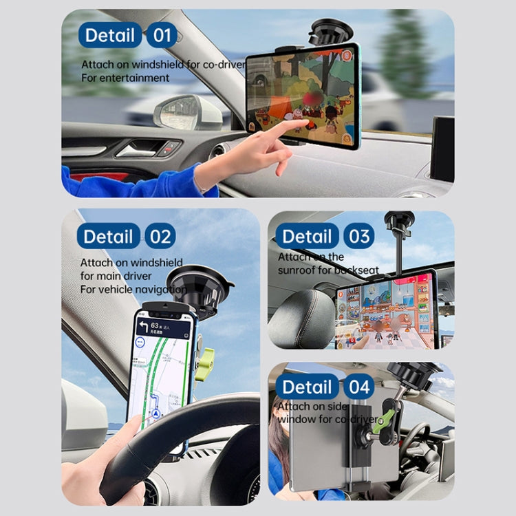 UBA-P1L Car Flexible Tablet Suction Cup Clamp Holder with Extension Rod without Remote Control