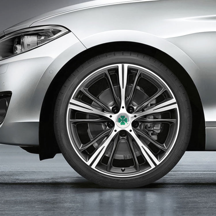 4 in 1 Car Four Leaf Clover Pattern Wheel Hub Decorative Sticker Silver, Diameter: 5.8cm