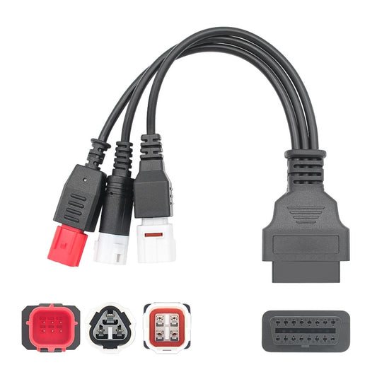 For Honda / Yamaha 3 in 1 OBDII Female to 3 Pin+4 Pin+6 Pin Motorcycle Connector Cable