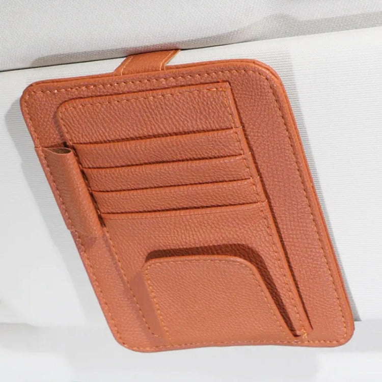 Multifunctional Car Litchi Pattern Glasses Holder Sun Visor Bill Holder