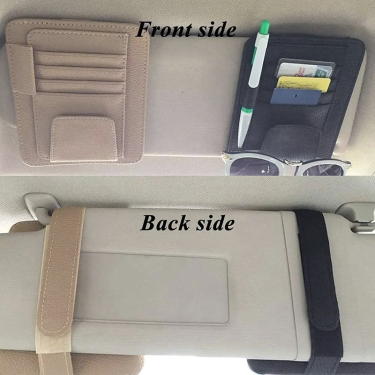 Multifunctional Car Litchi Pattern Glasses Holder Sun Visor Bill Holder