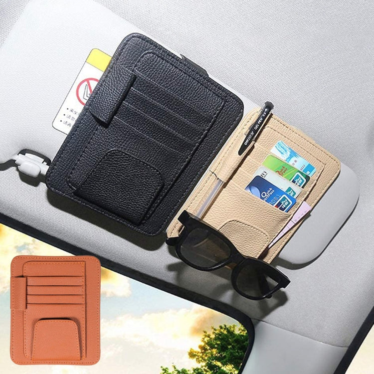 Multifunctional Car Litchi Pattern Glasses Holder Sun Visor Bill Holder