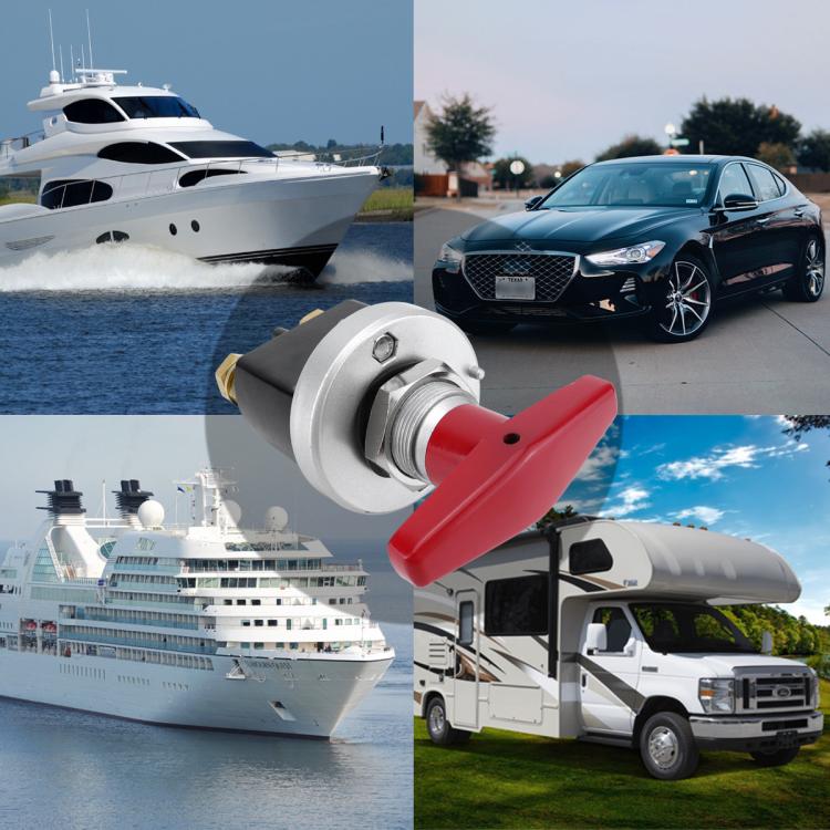 300A High Current Silver-plated Copper 12V-36V Battery Cut Off Switch with Red Handle Isolator & Lock-Out Plate