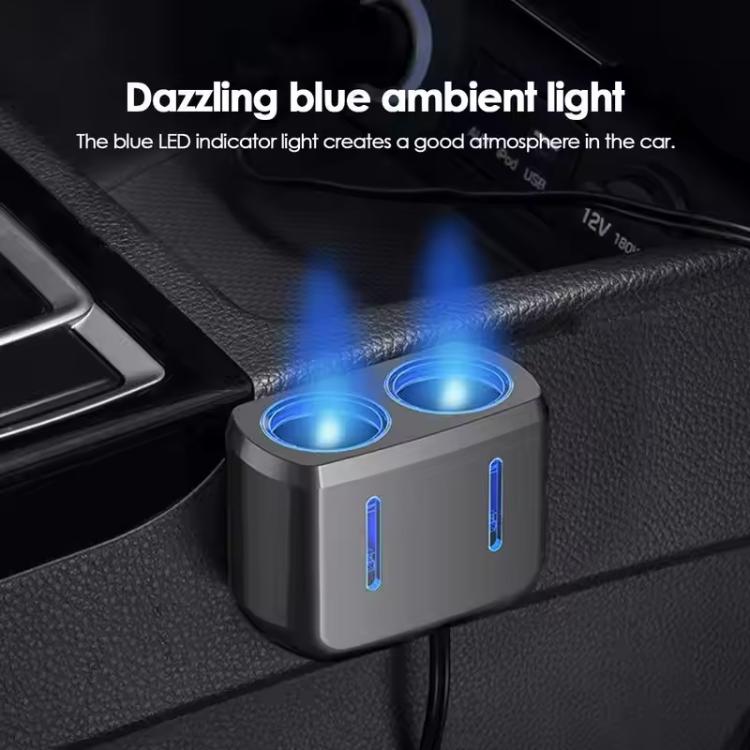 SHUNWEI SD-1904 Dual Socket Car Cigarette Lighter Splitter with USB Charger