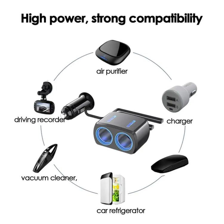 SHUNWEI SD-1904 Dual Socket Car Cigarette Lighter Splitter with USB Charger