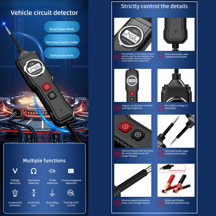 P100 5V-40V Electric Circuit Tester, Two Power Supply, Cable Length: 1.53m