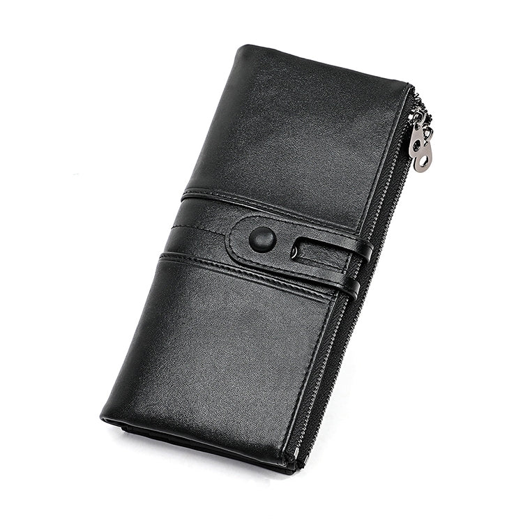 3520 Long Cowhide Leather Folding Anti-magnetic RFID Wallet for Ladies, with Card Slots