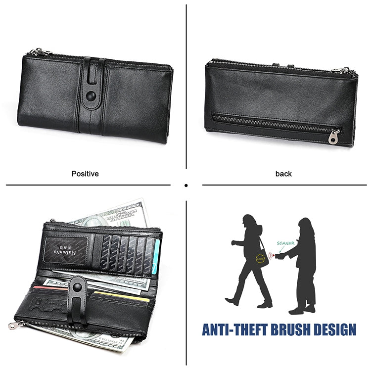 3520 Long Cowhide Leather Folding Anti-magnetic RFID Wallet for Ladies, with Card Slots