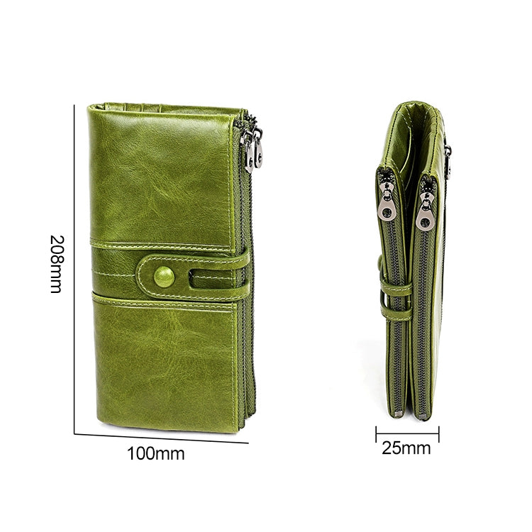 3520 Long Cowhide Leather Folding Anti-magnetic RFID Wallet for Ladies, with Card Slots