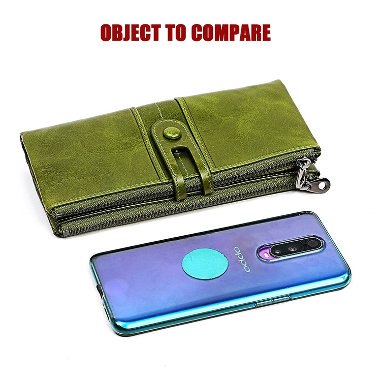 3520 Long Cowhide Leather Folding Anti-magnetic RFID Wallet for Ladies, with Card Slots