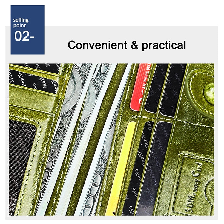 3520 Long Cowhide Leather Folding Anti-magnetic RFID Wallet for Ladies, with Card Slots