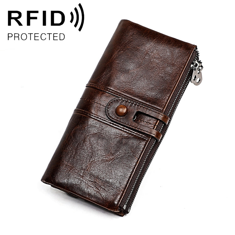 3520 Long Cowhide Leather Folding Anti-magnetic RFID Wallet for Ladies, with Card Slots