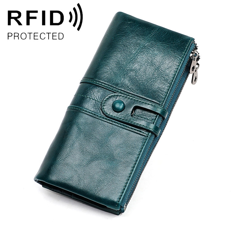 3520 Long Cowhide Leather Folding Anti-magnetic RFID Wallet for Ladies, with Card Slots