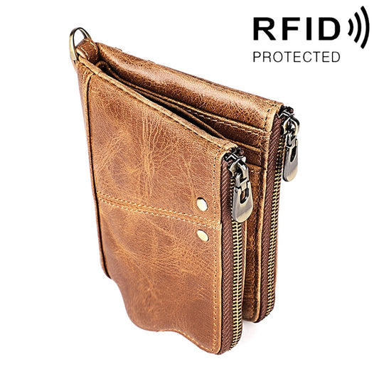 3533 Long Crazy Horse Texture Cowhide Leather Folding Anti-magnetic RFID Wallet Clutch Bag for Men, with Card Slots