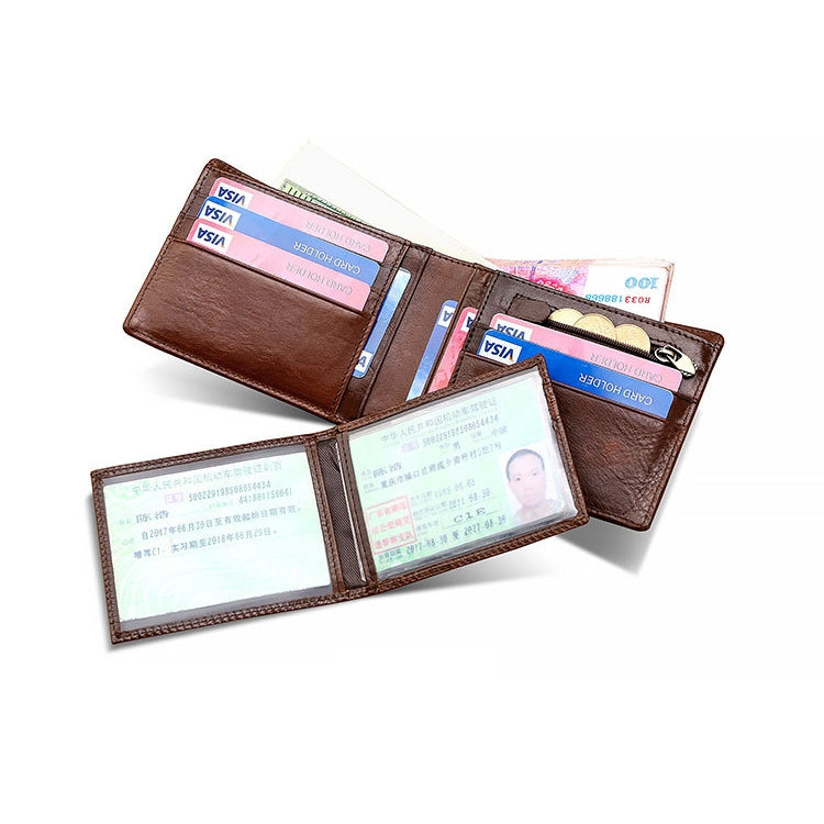 8016 Retro Cowhide Leather Multiple Card Slots Wallet for Men, with Removable Card Holder