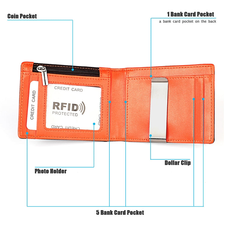 9606 Cowhide Leather Anti-magnetic RFID Multiple Card Slots Wallet for Men, with Zipper Bag