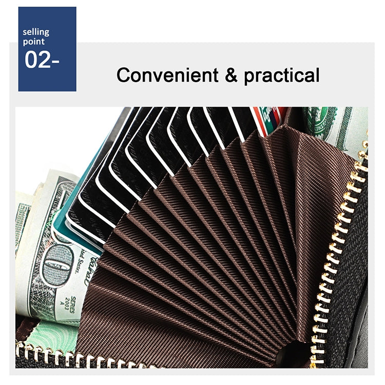 KB152 Butterfly Pattern Zipper Cowhide Leather Organ Shape Multiple Card Slots Anti-magnetic RFID Wallet for Ladies