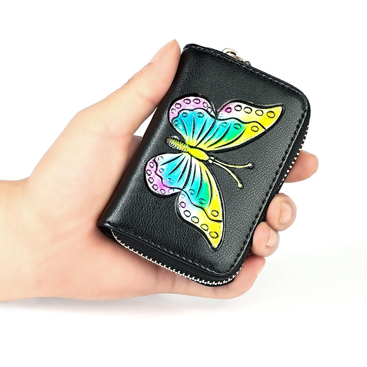 KB152 Butterfly Pattern Zipper Cowhide Leather Organ Shape Multiple Card Slots Anti-magnetic RFID Wallet for Ladies