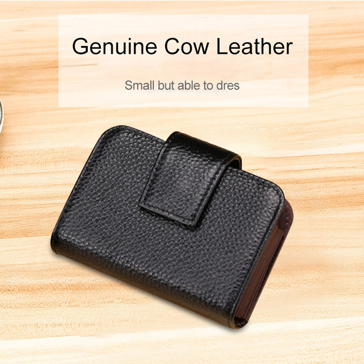 KB188 Horizontal Cowhide Leather Organ Shape Multiple Card Slots Anti-magnetic RFID Wallet for Ladies, with Transparent Window