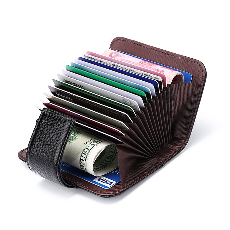 KB188 Horizontal Cowhide Leather Organ Shape Multiple Card Slots Anti-magnetic RFID Wallet for Ladies, with Transparent Window, KB188 Rose Red, KB188 Sapphire Blue, KB188 Black, KB188 Coffee, KB188 Purple