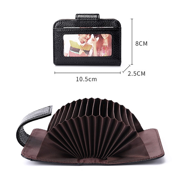 KB188 Horizontal Cowhide Leather Organ Shape Multiple Card Slots Anti-magnetic RFID Wallet for Ladies, with Transparent Window, KB188 Rose Red, KB188 Sapphire Blue, KB188 Black, KB188 Coffee, KB188 Purple