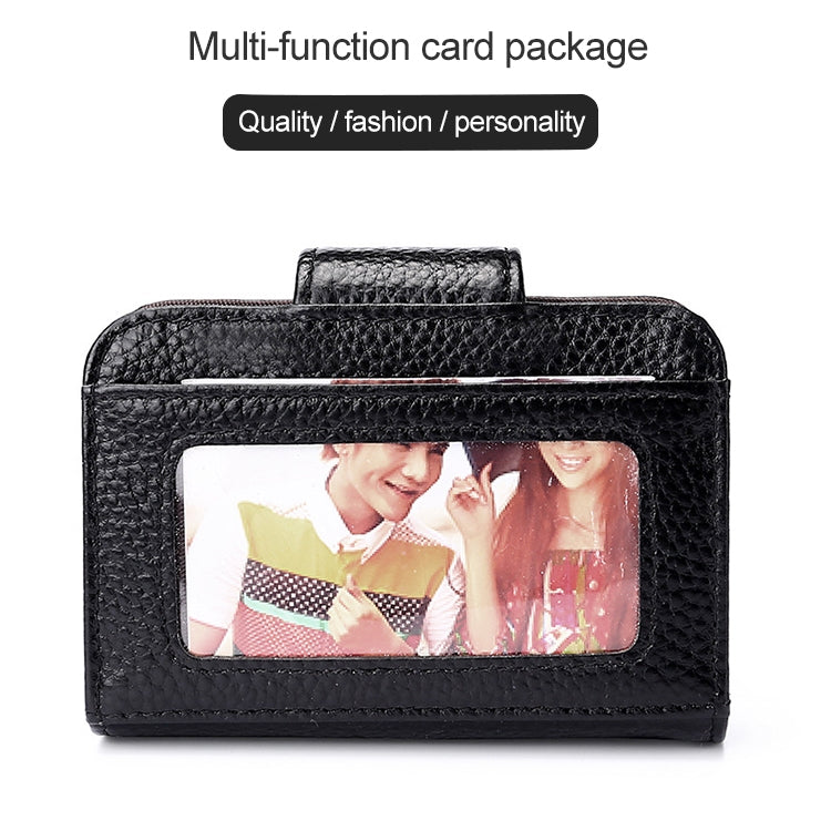 KB188 Horizontal Cowhide Leather Organ Shape Multiple Card Slots Anti-magnetic RFID Wallet for Ladies, with Transparent Window, KB188 Rose Red, KB188 Sapphire Blue, KB188 Black, KB188 Coffee, KB188 Purple
