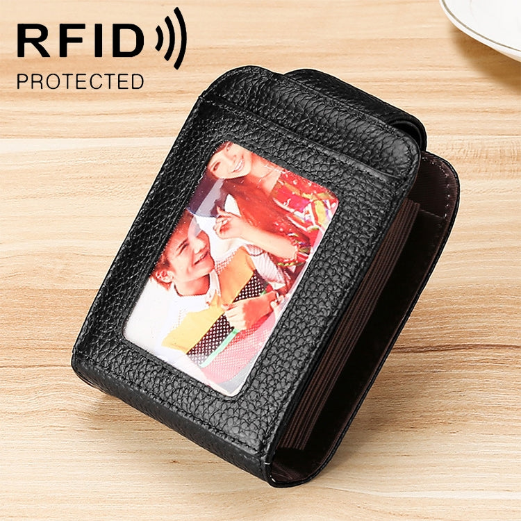 KB189 Vertical Cowhide Leather Organ Shape Multiple Card Slots Anti-magnetic RFID Wallet for Ladies, with Transparent Window, KB189 Sapphire Blue, KB189 Black, KB189 Purple, KB189 Rose Red