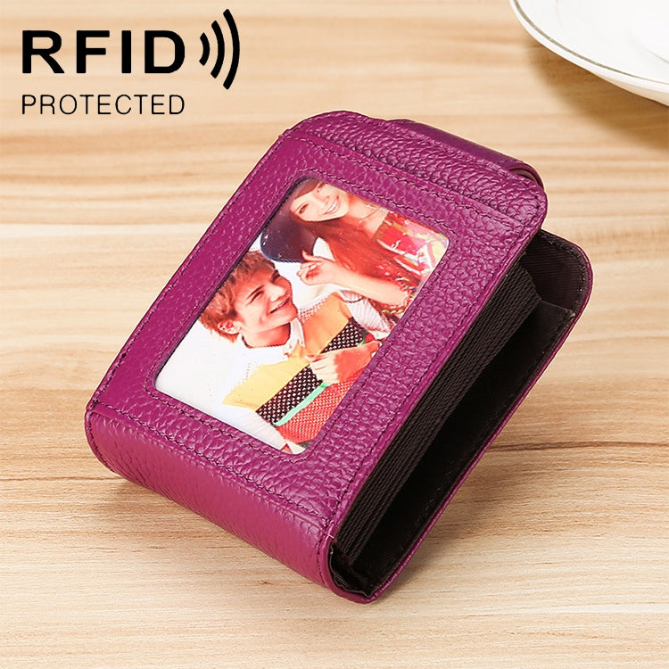 KB189 Vertical Cowhide Leather Organ Shape Multiple Card Slots Anti-magnetic RFID Wallet for Ladies, with Transparent Window, KB189 Sapphire Blue, KB189 Black, KB189 Purple, KB189 Rose Red