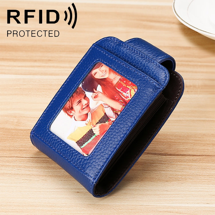 KB189 Vertical Cowhide Leather Organ Shape Multiple Card Slots Anti-magnetic RFID Wallet for Ladies, with Transparent Window, KB189 Sapphire Blue, KB189 Black, KB189 Purple, KB189 Rose Red